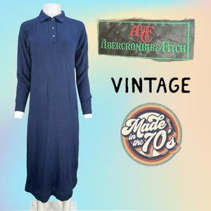 VTG NAVY 70's Abercrombie & Fitch Long Sleeve Wool Maxi Henley Sweater Dress